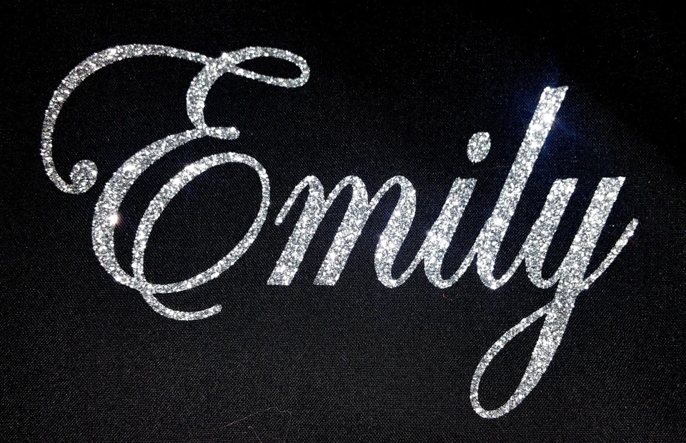 CUSTOM PERSONALISED NAME TEXT GLITTER IRON ON HOTFIX T-SHIRT TRANSFER (FONT #1)
