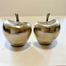 Large Apple Bookends Silver Cast Aluminum Modernist Contemporary Style 7Hx6W in