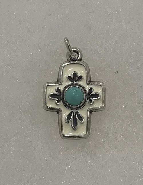 James Avery Retired Silver Enamel Floral Mission Cross Charm