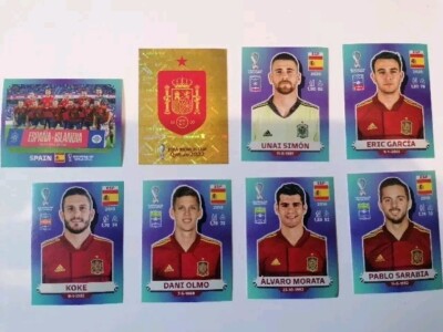 8 Fussballsticker WM 2022 QATAR TEAM SPANIEN NR.1, 2,3,6,11,16,19,20