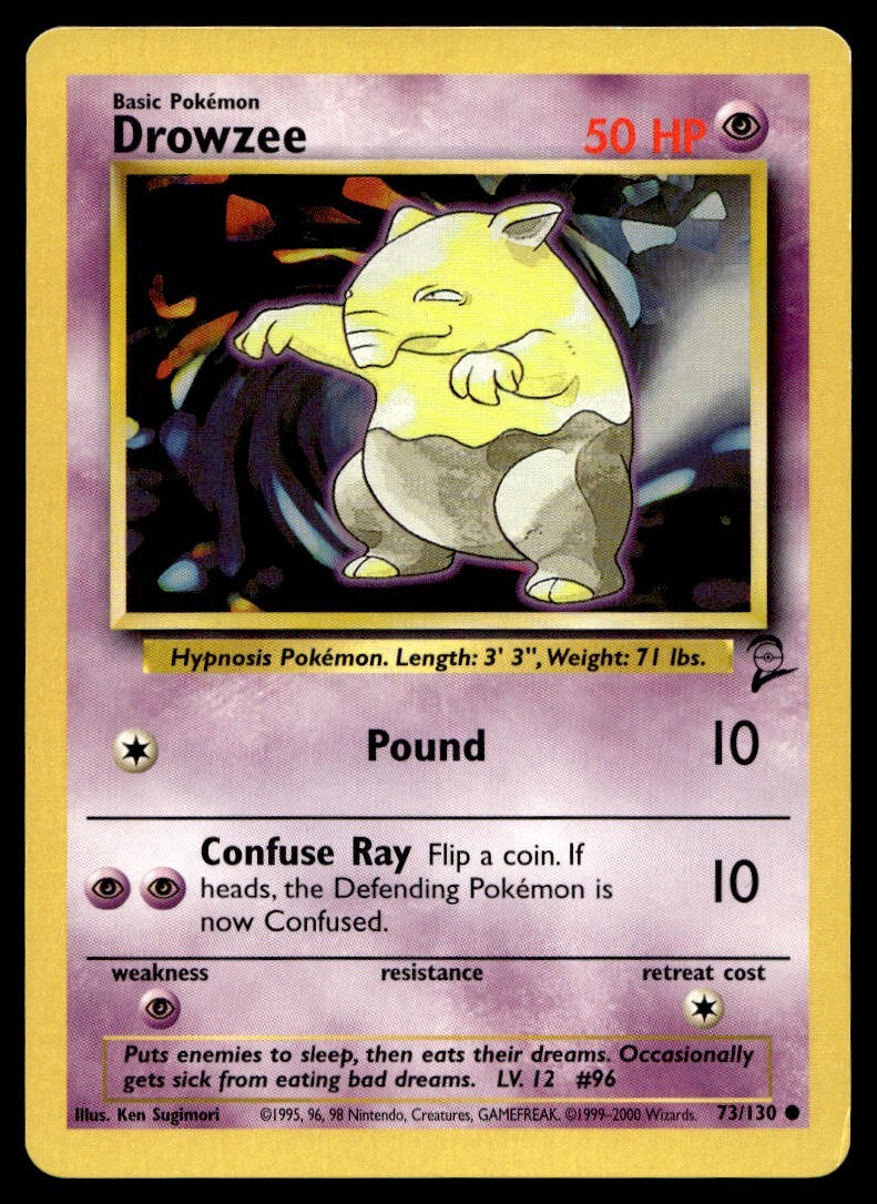 Drowzee 73/130 Pokemon Card Base Set 2 Common 50 HP Near Mint M37