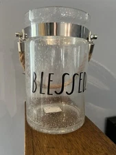 Rae Dunn By Home Essentials Bubble Glass Container With Rope Handle “Blessed”