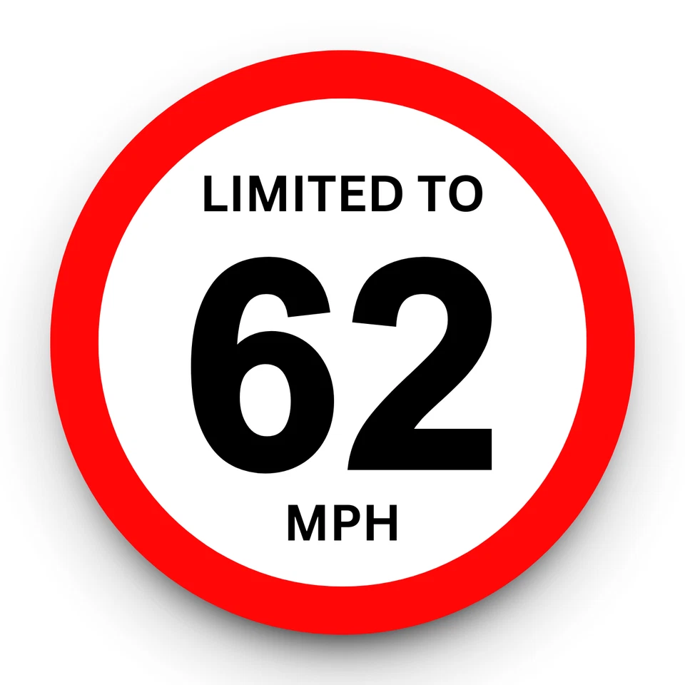 Limited To 62 MPH Speed Restriction Vinyl Stickers Sign Car, Van, Lorry, Vehicle
