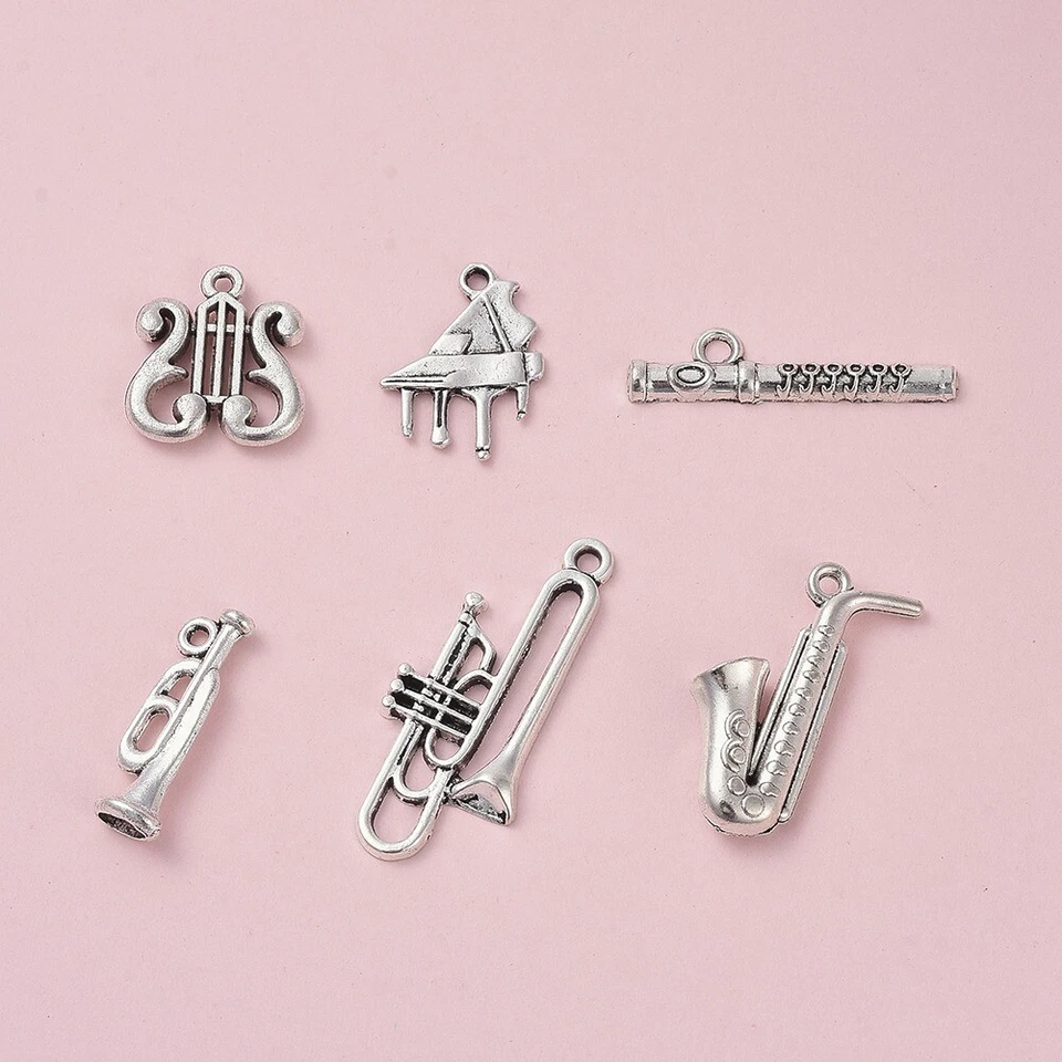 24шт музыкальные инструменты тема подвеска антикварные серебряные подвески ювелирные изделия 17 ~ 35 мм - Изображение 3 из 4