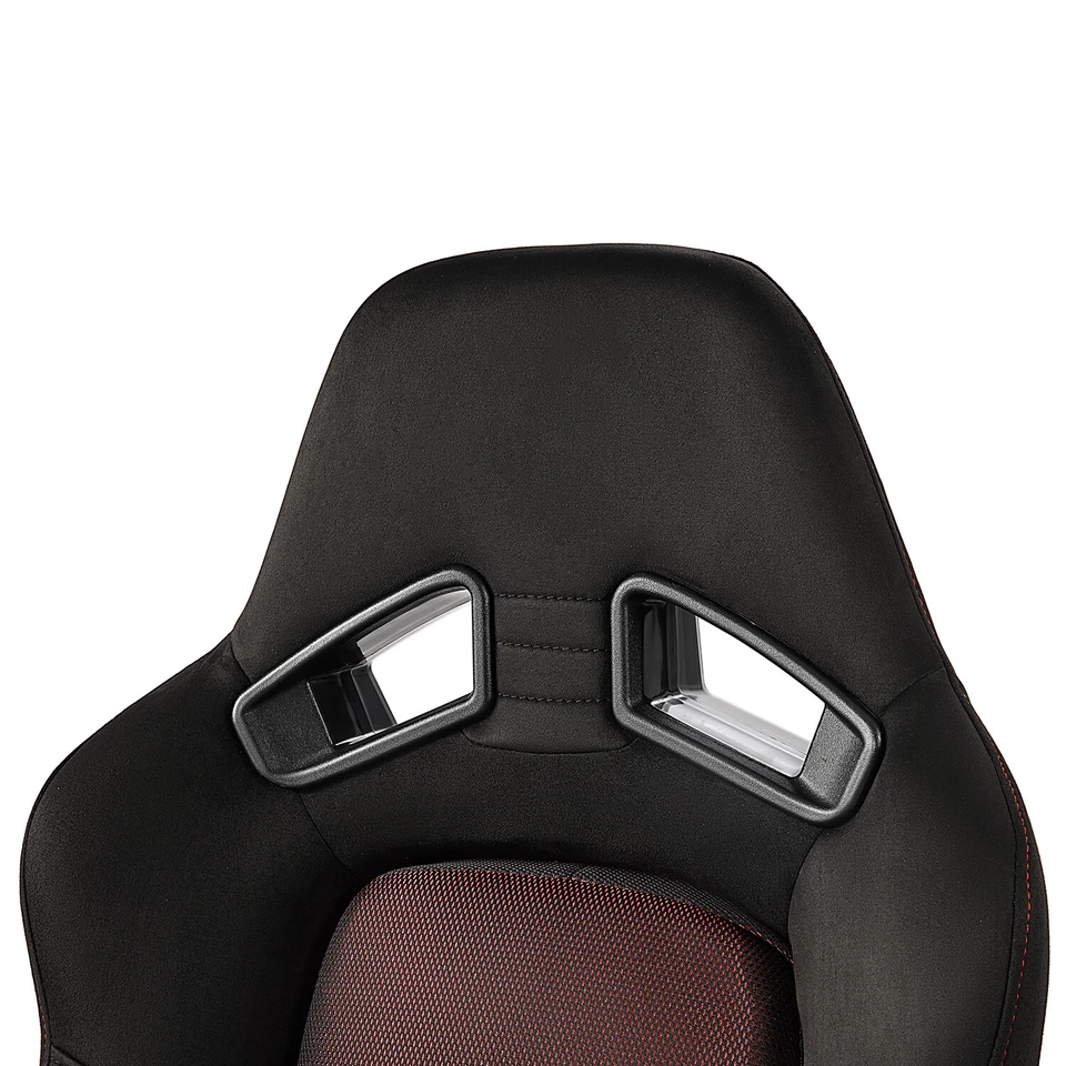 Universal Black+Red Mesh Fabric Reclinable Racing Seats Pair Left/Right W/Slider Foto 4 de 4