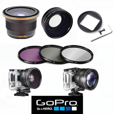 HD FISHEYE LENS X38 + TELEPHOTO ZOOM LENS + FILTER KIT FOR GOPRO HERO4 SILVER 