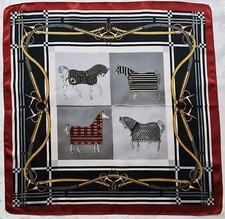 SCARF VINTAGE AUTHENTIC EQUESTRIAN ART HORSESGRAY SATIN SILK 21" SQUARE SMALL