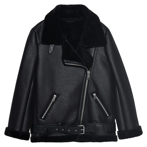 WOMEN BLACK SHEEP LEATHER SHEARLING FUR 