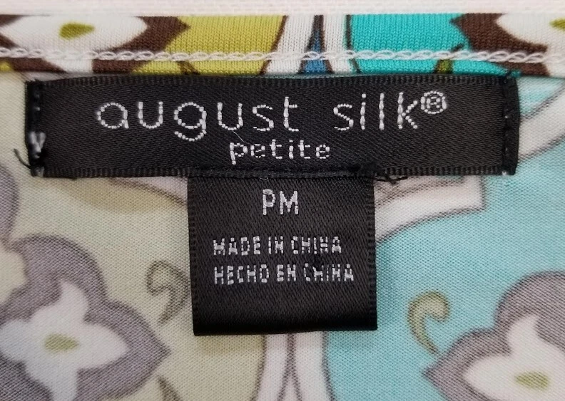 Blusa de seda August para mujer pequeña mediana PM multicolor floral manga corta cuello en V Foto 4 de 4