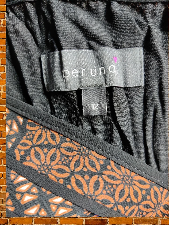 PER UNA M&S SIZE UK 12 BROWN DRESS PATCHWORK PRINT FIT FLARE SHORT SLEEVE WOMENS - Image 4 of 4