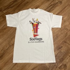 Vintage Bug Bunny Taz Daffy Duck Tweety White Tshirt Adult Large 90s Six Flags