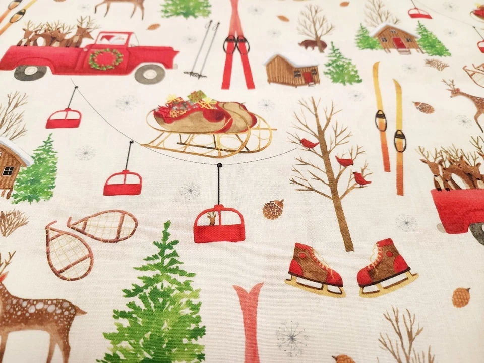 Cuenta regresiva de Navidad camión rojo Santa esquís tela tesoros atemporales  Foto 2 de 3