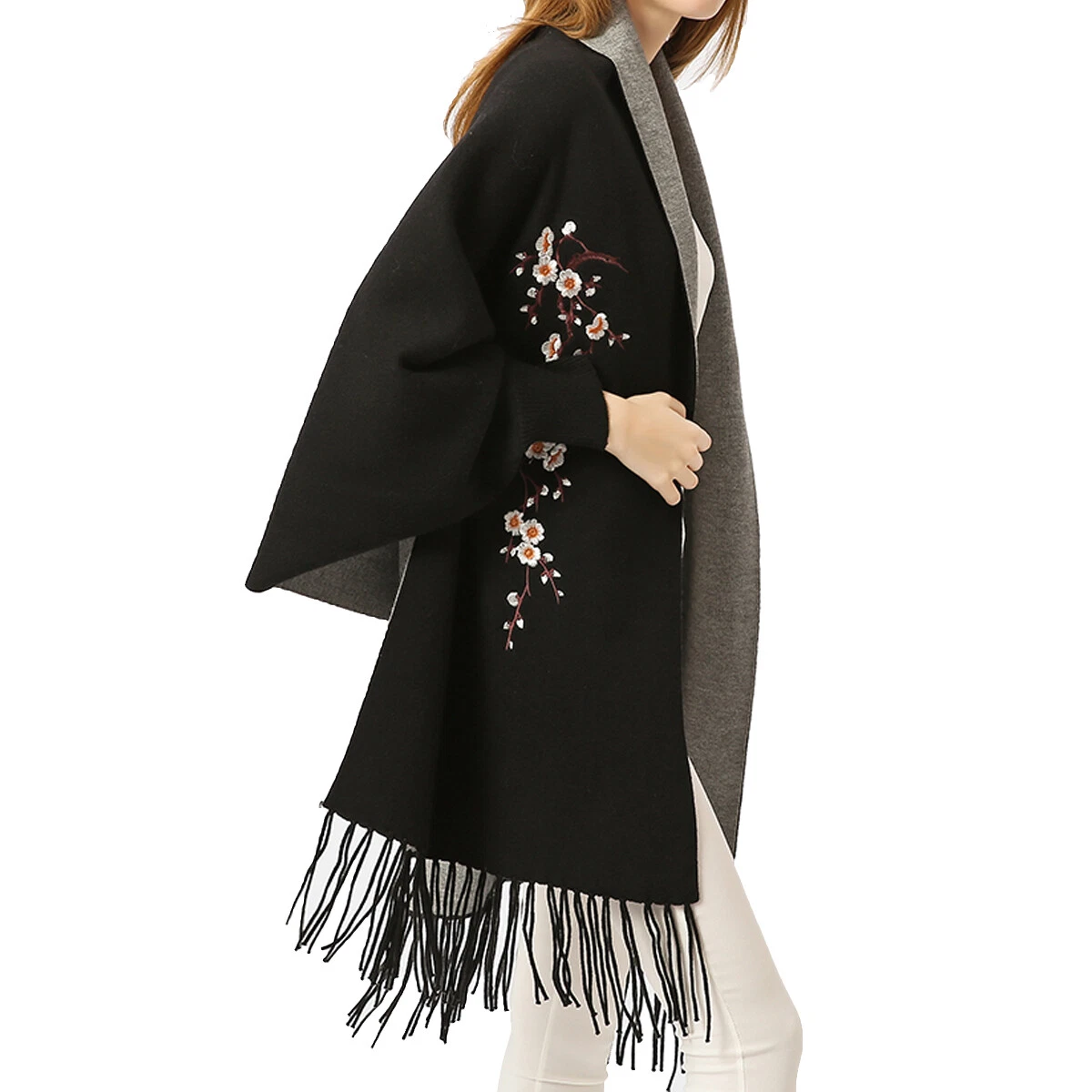 Women Embroidery Cloak Poncho Shawl Wrap Fashion Scarf Tassels Pashmina