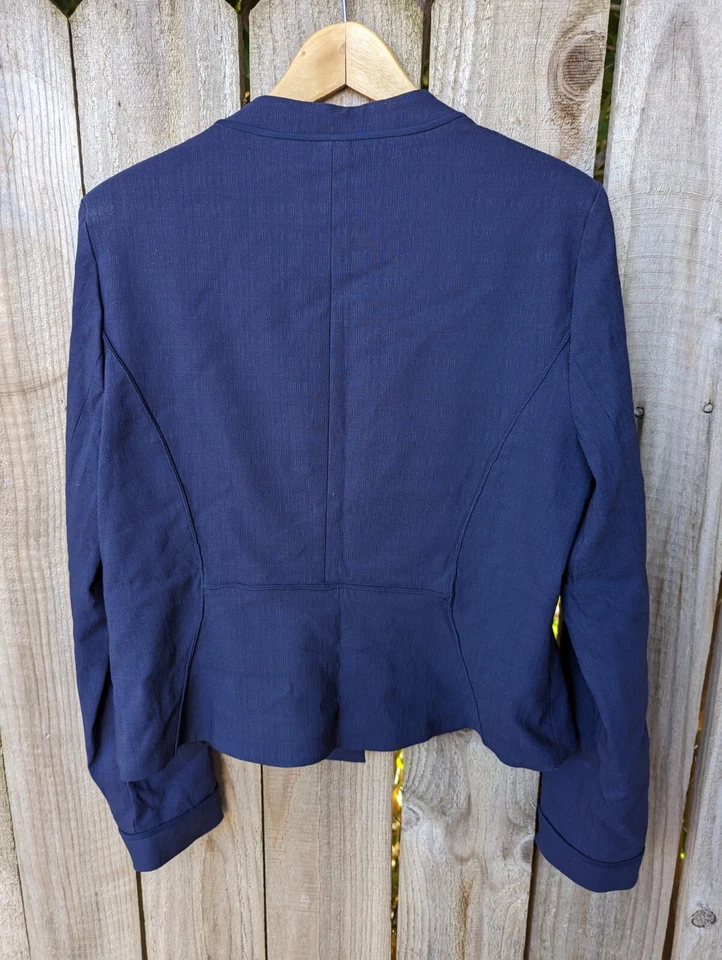 Zac Posen Suit Jacket Navy Blue No Collar Size 12 Shoulder Pads Cotton Blend Foto 2 de 4