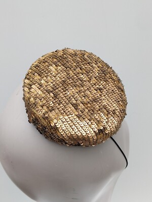 Vintage Pillbox Hat Gold Sequin Gold Bullion Embroidered Satin Pillbox Hat Vintage 1950s XS  main image 2