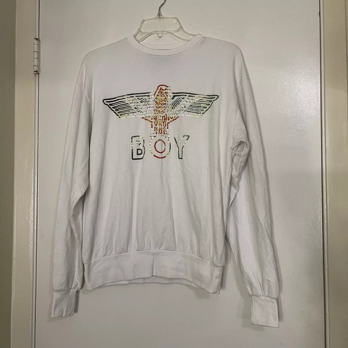 BOY LONDON white crew neck logo long sleeve sweatshirt sweater size XS