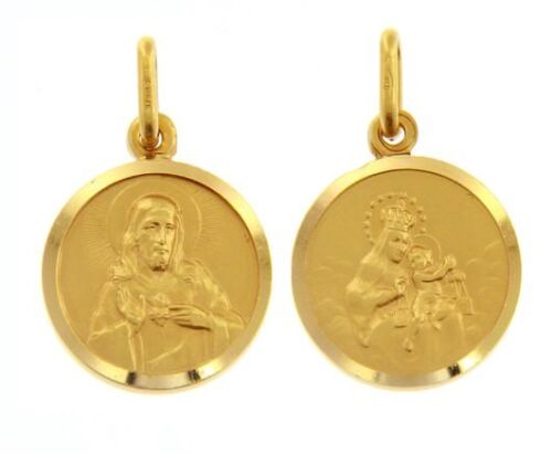 18K YELLOW GOLD SCAPOLAR OUR LADY OF MOUNT CARMEL SACRED HEART MEDAL ITALY MADE - 第 1/12 張圖片