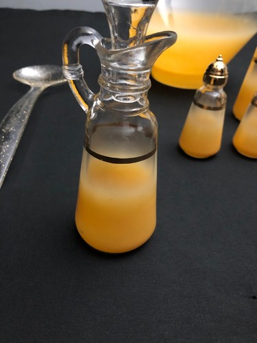 VTG 1950's Anchor Hocking Blendo Serving Set Salad Bowl Cruets Shakers Orange - Picture 4 of 14
