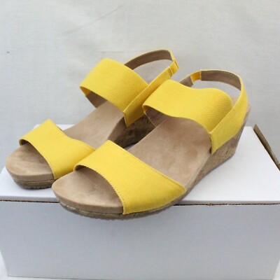 LIFESTRIDE FLEX womens slip on mid elastic yellow fabric sandals size 8.5 W NEW