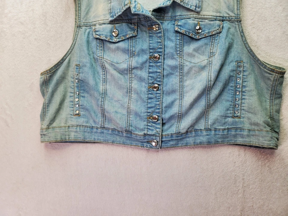 Earl Jean Vest Women's 22/24 Blue Denim Studded Pockets Collared Button Front - Image 4 of 4