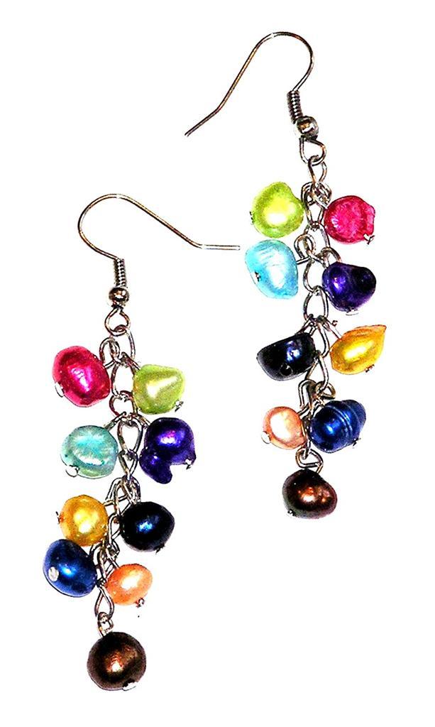 EARRINGS Wires & Dangling Clusters LONG COLORFUL FRESHWATER PEARLS