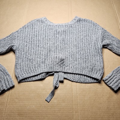 Hollister Y2K Womens Juniors XS Gray Crop Top Sweater Lace Up Back Cable Knit 