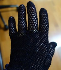 Women's Stretch Mesh Glittery Black Gloves New