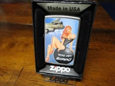 REDHEAD NOSEART PINUP GIRL SITTING ON BOMB ZIPPO LIGHTER MINT IN BOX