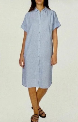Well Worn Women s Linen Blend Casual Pockets Dress, Blue, Size Small