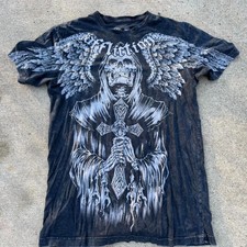 Rara maglietta grafica Affliction Skull Angel Wings Y2K alternativa grunge maglietta USA