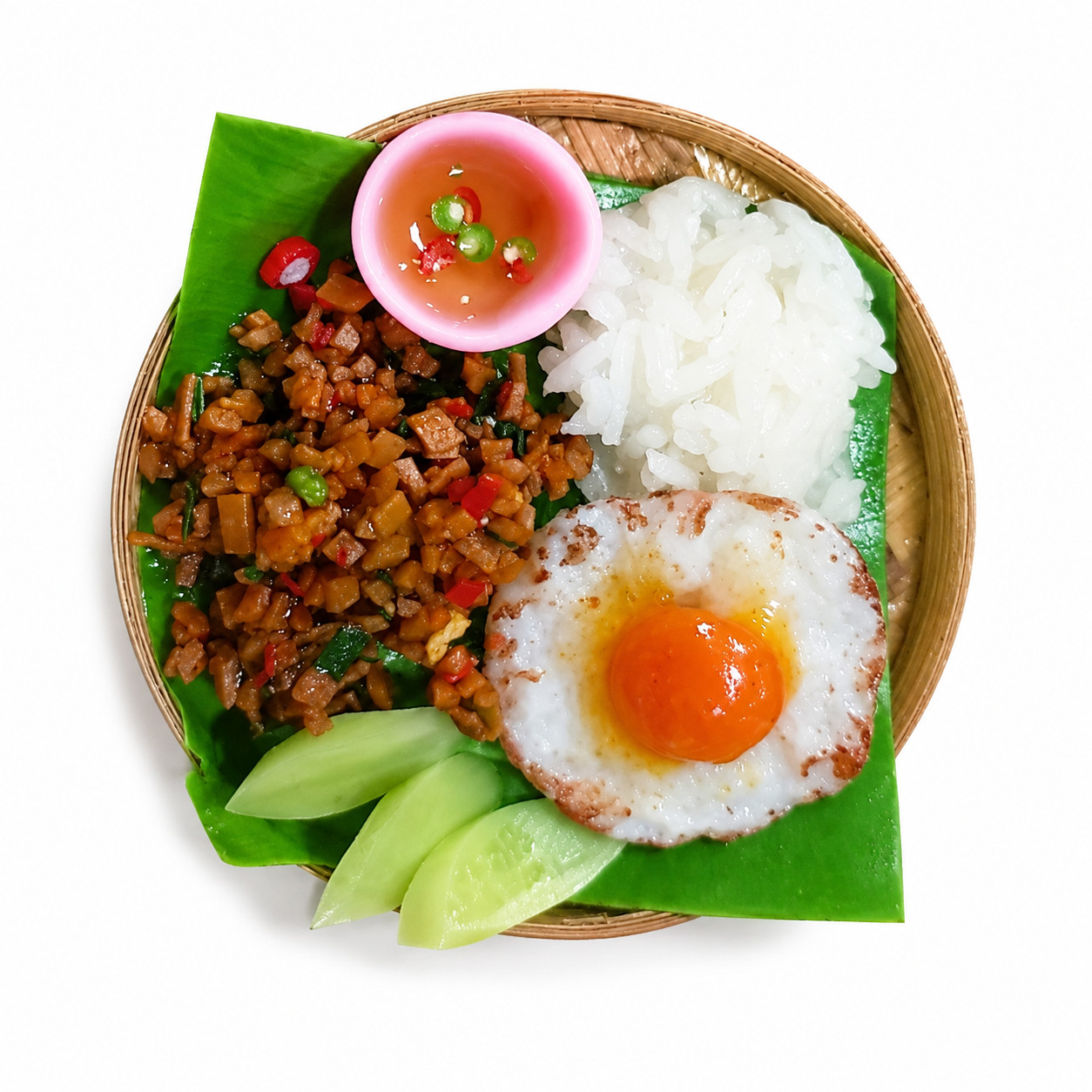 Almohadilla tailandesa Kra Pao albahaca arroz huevo frito arcilla miniatura coleccionable 5 cm 0008
