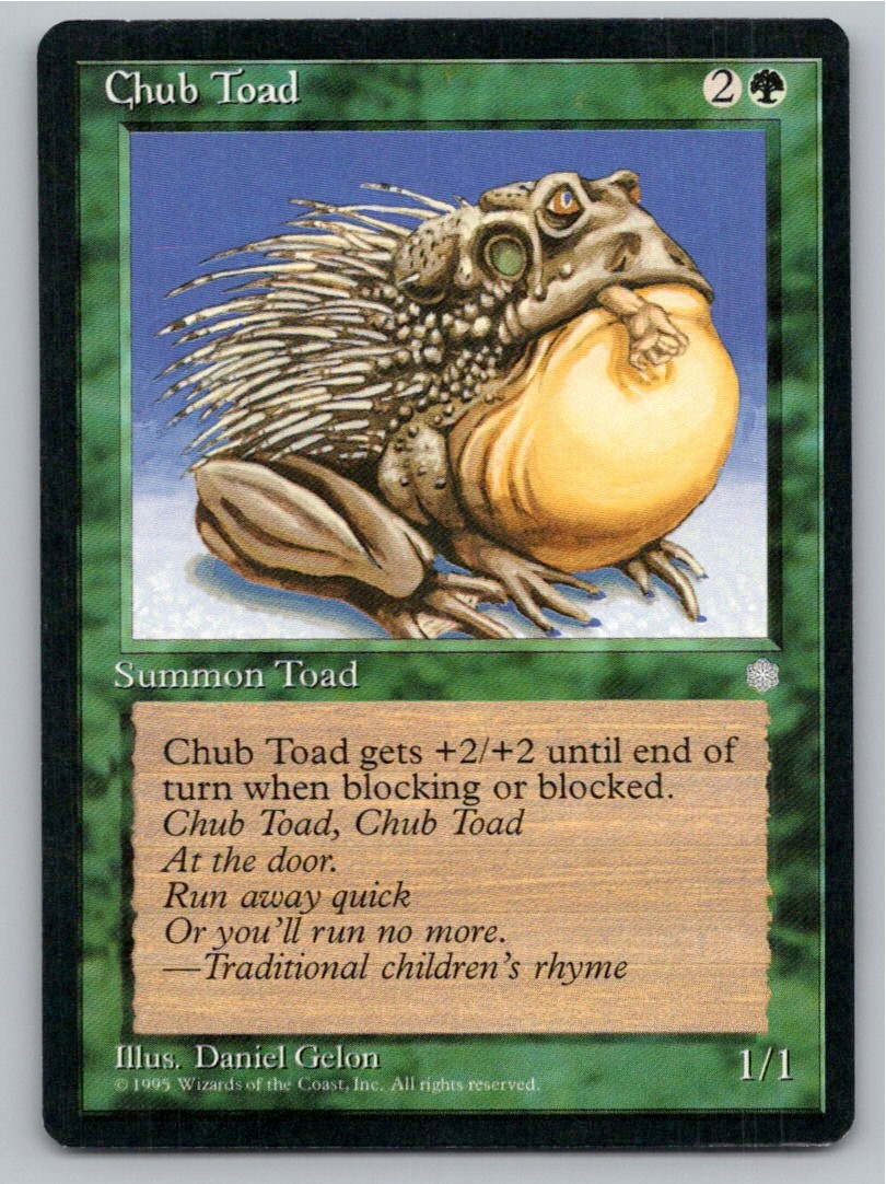 1995 MAGIC: THE GATHERING CHUB TOAD ICE AGE COMMON LP A40330 FREE S&H