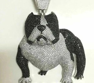 Authentic 3.35Ct Round Cut Real Moissanite Men's Bull Dog Pendant 14K White Gold Plated