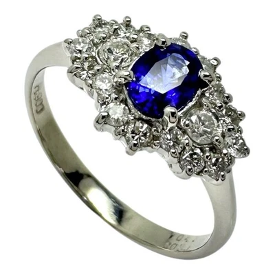 Bague US 6 saphir 0,43 ct diamant 0,31 ct au total Pt900 Platine 3,3 g Femme - Photo 1/4