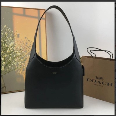 COACH CU068 Brooklyn Shoulder Bag 28 Natural Grain Leather Black Outlet NEW