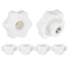 6pcs Star Knobs M8 Thread 48mm Head Through Hole Metal Insert Knob White