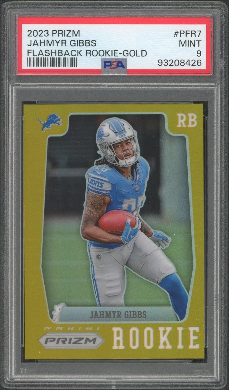 2023 Panini Prizm Jahmyr Gibbs Flashback Rookie Gold /10 #PFR7 PSA 9