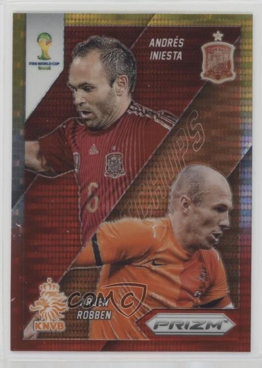 2014 Prizm World Cup Yellow & Red Pulsar vs Andres Iniesta Arjen Robben #4 0j4n