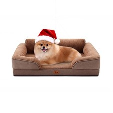 Orthopedic Dog Beds for Medium Size 28"L x 23"W x 9.5"Th Brown Sherpa Fleece