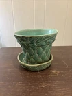 Vintage McCoy Flower Pot Turquoise Aqua Quilted Leaf Pattern 6” Wide x 5” High