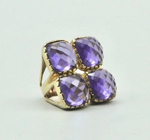 BIG CHUNKY VTG STATEMENT RING-STERLING GOLD WASH 4 FACETED AMETHYST STONES SZ 8