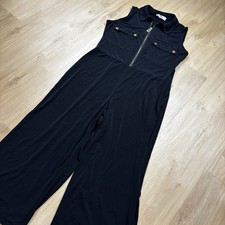 Michael Kors Black Sleeveless Wide Leg Jumpsuit Belted Zip Front Large