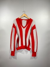 CHEMISE LACOSTE VINTAGE Mens Made in France Striped Red/Gray V-Neck Sweater Sz L