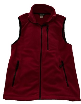LL Bean Factory Red Black Full Zip Fleece Pockets Outdoors Core Warm Vest W Sm