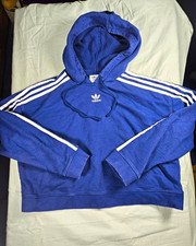 Adidas Originals Women's Blue Pullover Hoodie Trefoil Logo 3-Stripes Size M