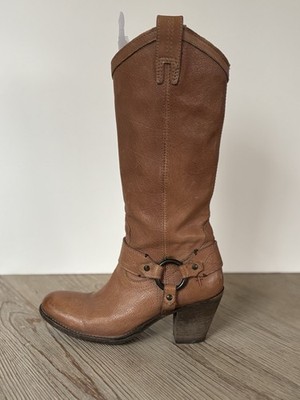 Excellent Used Frye Heath Taylor Harness Boots Cognac Brown Women's Size 6 1/2