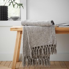 Image of Catherine Lansfield Wilson Plain Chenille Tasselled Throw Blanket Soft Cosy Home