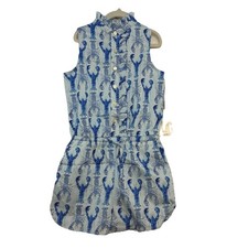 Classic Prep Romper Girls 6 Lobster Print Blue Gingham Ruffle Dixie Preppy Beach