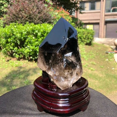 2040g Natural tea black crystal pillar mineral specimen restores spiritual +Base