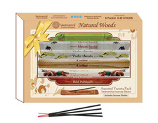 Image of Vedmantra Natural Incense Sticks Gift Set 6 Wood Scents Aromatherapy + Holder
